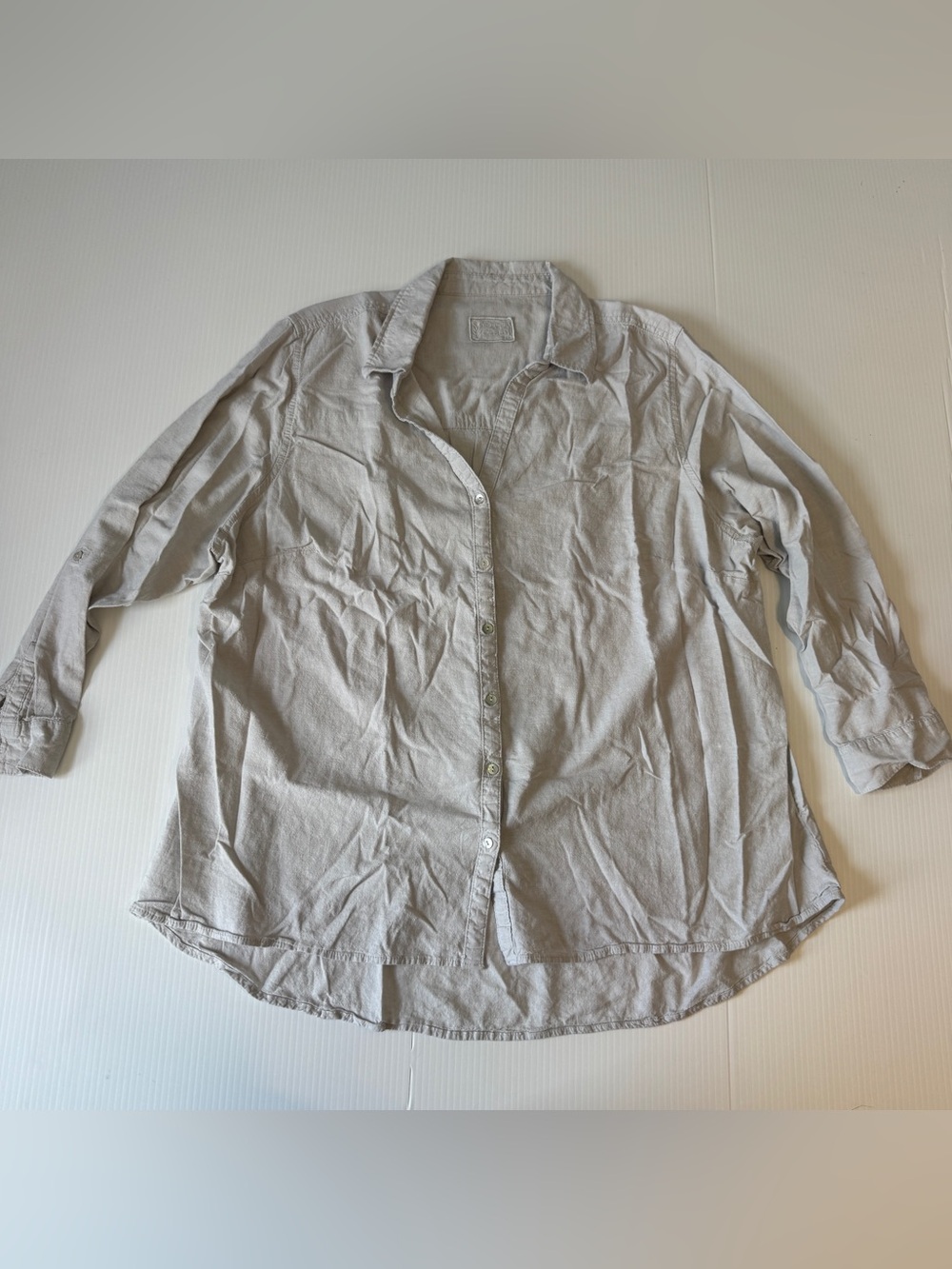 Sigrid Olsen Linen Blend Button Down Shirt Light Gray Oversized Coastal XXL 2X